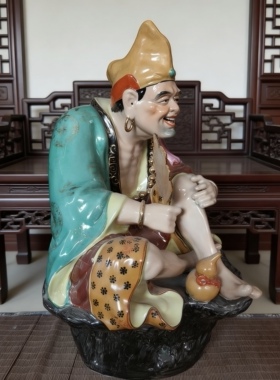 雕塑陶瓷坐济公佛像摆件道济李修缘降龙罗汉人物摆件工艺装饰50cm