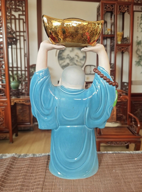 景德镇哈哈佛青花瓷器玄关摆件天天开心摆件进门喜庆瓷器笑佛50cm