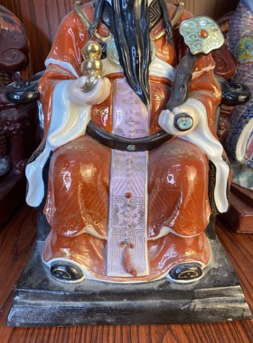 景德镇陶瓷财神爷像雕塑瓷器佛像描金托宝文财神坐像招财摆件40cm