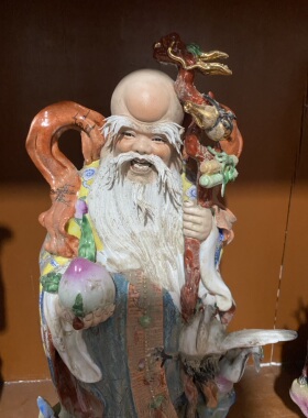 景德镇人物雕塑陶瓷器装饰摆件麻姑献寿一套寿星瓷像鹿鹤同春16寸