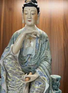 家居装饰工艺品景德镇雕塑陶瓷观音佛像持经菩萨供奉人物摆件50cm