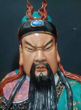 立刀绿袍关公陶瓷家居店铺供奉伽蓝菩萨关老爷武财神招财摆件75cm