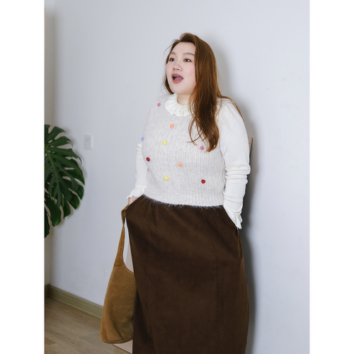 zooobaby11/09韩系简约彩色毛球百搭趣味针织马甲女显瘦上衣 - 图0