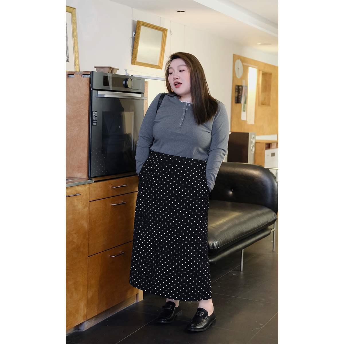 zooobaby03/20晚八点 韩系复古a字波点半身裙高腰显瘦中长裙 - 图0