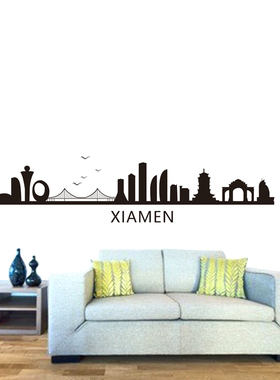 福建省城市地标建筑剪影轮廓贴画