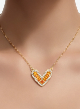 皇冠老店正品 白金色/橙色锆石项链 CIM250027