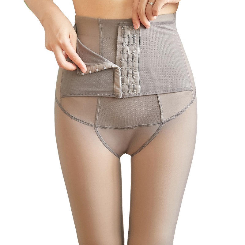 空姐灰透肤一体排扣收腹无缝连裤袜 依南衣打底裤