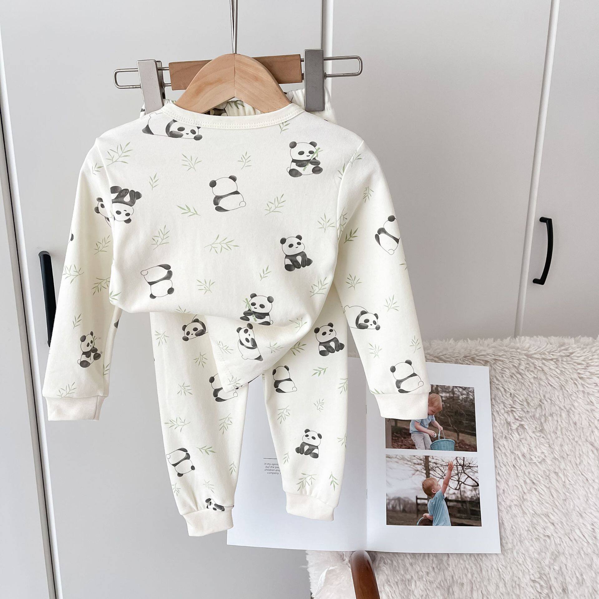 Autumn children's autumn clothes and autumn trousers baby underwear baby long-sleeved class A pure cotton boys and girls cotton wool home clothes set