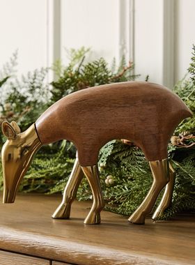 美国进口复古仿真动物黄铜鹿摆件