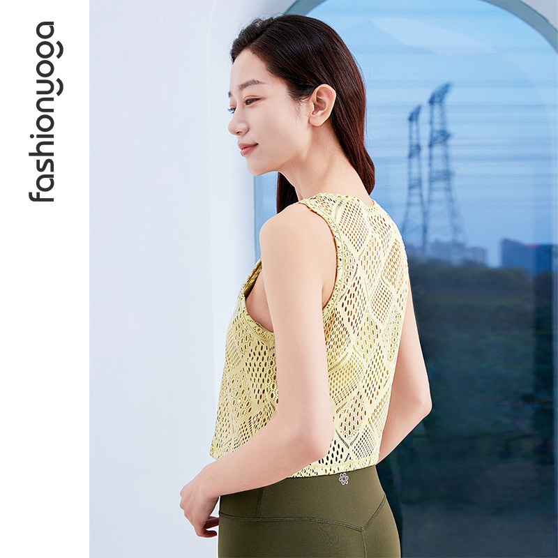 凡圣瑜伽修身运动背心女短款性感蕾丝外搭透气无袖健身上衣F12229,淘宝优惠券,粉丝福利购,淘宝优惠卷