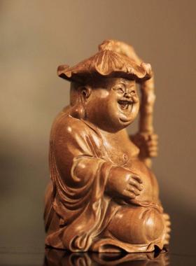 老山檀香  和气生财弥勒摆件客厅收藏品创意中式摆件桌面工艺品