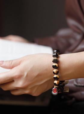 紫光檀嵌黄杨木 12mm 18颗手串 木简约盘玩文玩念珠送礼