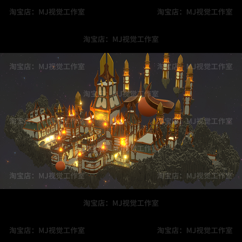 blender场景卡通城堡宫殿皇宫模型建模素材灯光游戏火把文件1377 - 图1