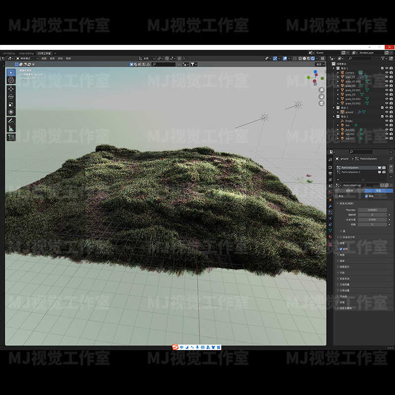 Blender草地杂草植物草原草丛三维建模修改器粒子控制654 - 图0