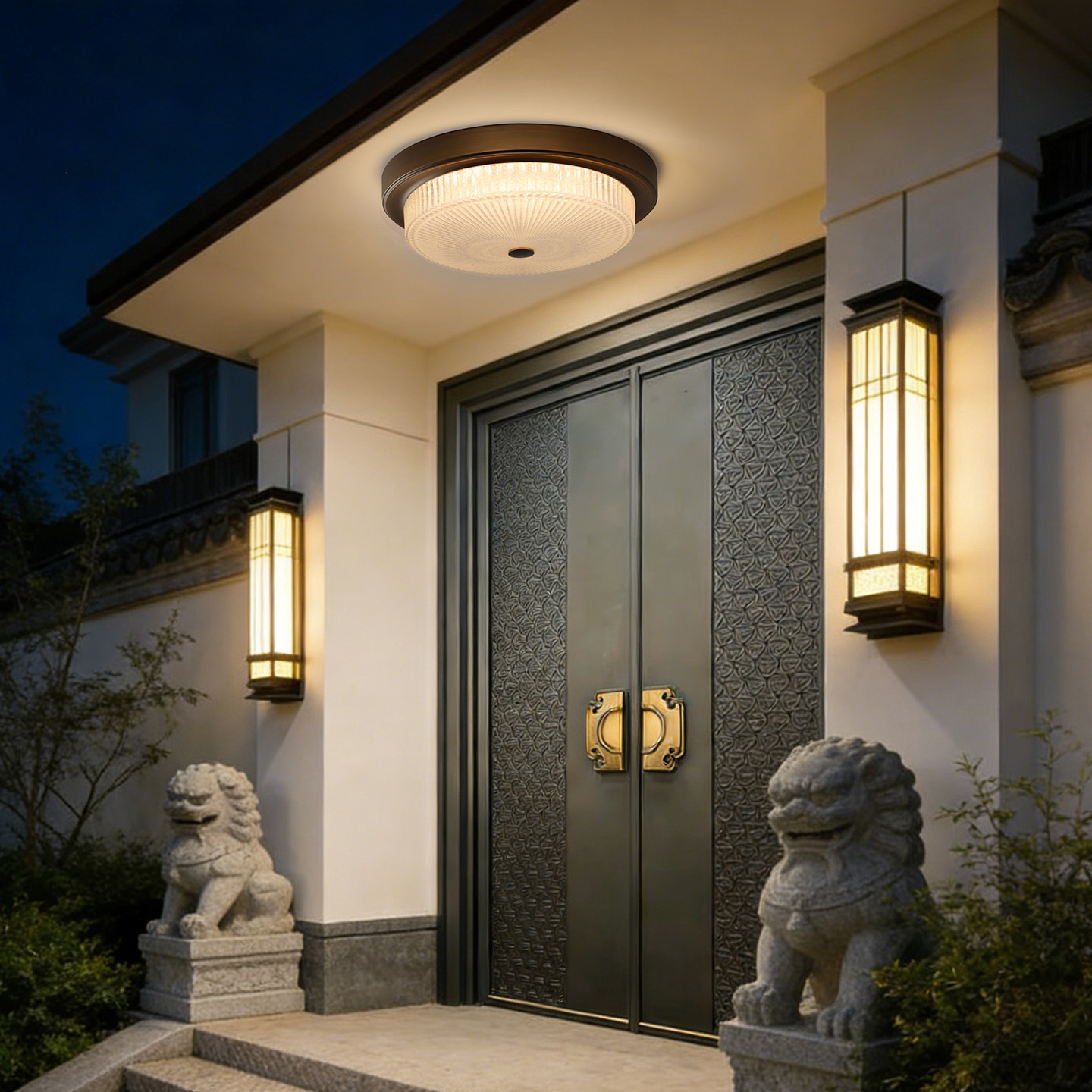 新中式吸顶灯阳光房玻璃门口美式卧室阳台灯户外大门感应别墅室外,淘宝优惠券,粉丝福利购,淘宝优惠卷