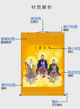道家三清天尊画像法事供奉字画