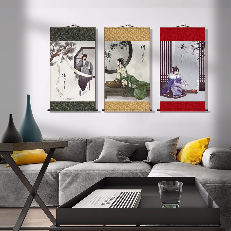 八雅琴棋书画茶室字画客厅酒楼卷轴挂画餐厅墙面玄关装饰画仕女图 - 图0