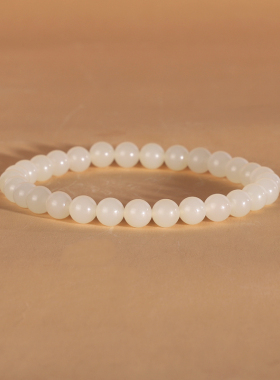 天然新疆且末和田玉手串6mm 猪油膏 毕业级羊脂白玉手链珠串单圈