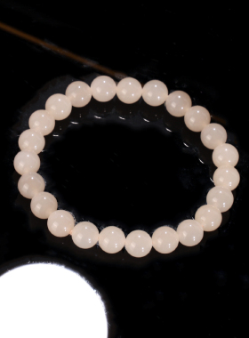 收藏级和田玉藕粉手串8mm 96号 高冰冰底天然羊脂玉手链单圈珠串