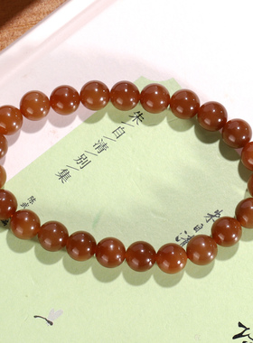 天然和田玉新疆且末糖手串8mm圆珠素圈糖料手链男女款WZ41号深糖