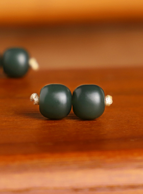 远廷和田玉塔青老型珠8x7mm