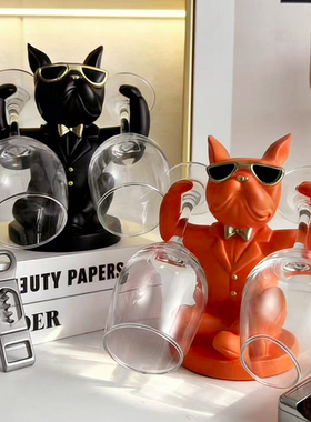 创意法斗犬造型桌面红酒杯架摆件