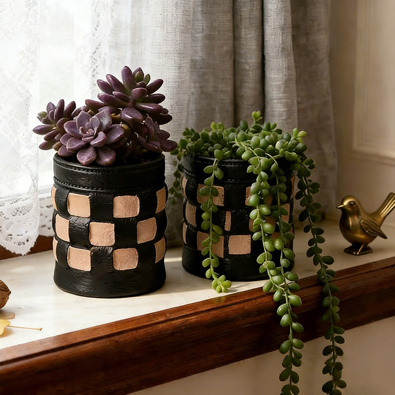 创意仿皮革花盆仙人球多肉绿植物盆栽客厅阳台办公室工位桌面装饰,淘宝优惠券,粉丝福利购,淘宝优惠卷