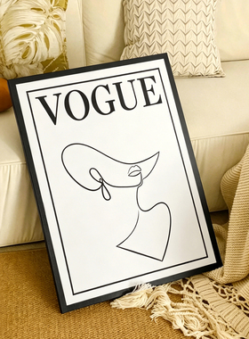 VOGUE线条女人装饰画黑白时尚