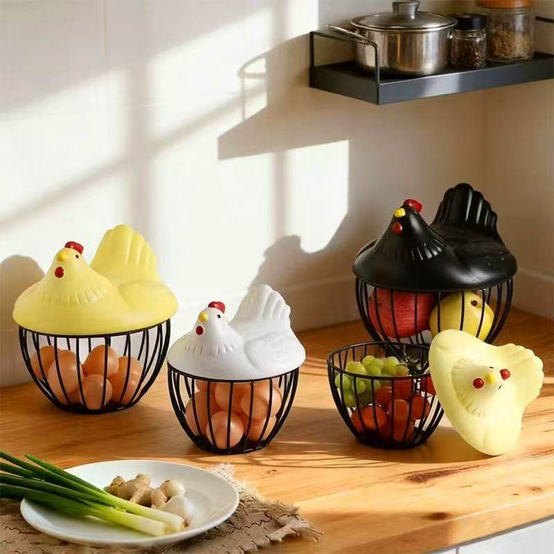创意母鸡铁编篮子鸡蛋收纳摆件厨房用具桌面装饰水果食物整理筐,淘宝优惠券,粉丝福利购,淘宝优惠卷