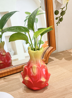 火龙果陶瓷花瓶摆件客厅插花
