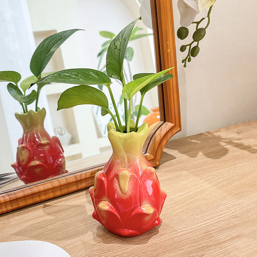 火龙果陶瓷小花瓶摆件客厅插花水培养绿植办公室桌面情绪稳定装饰 - 图1