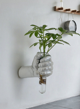 创意金色手握玻璃花瓶壁挂装饰品