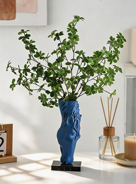 新中式蓝色花瓶仿真绿植摆件