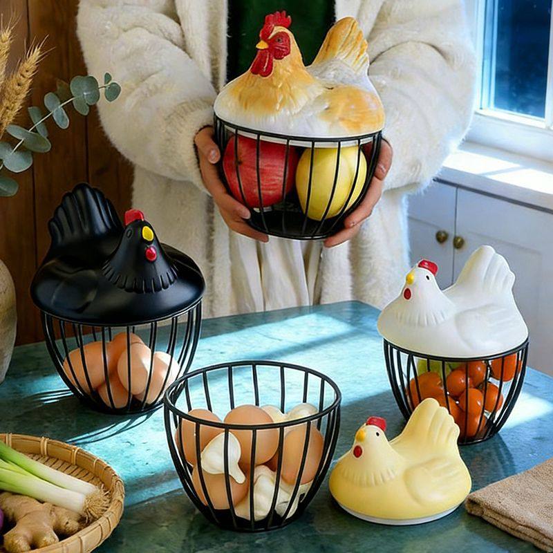 创意母鸡铁编篮子鸡蛋收纳摆件厨房用具桌面装饰水果食物整理筐,淘宝优惠券,粉丝福利购,淘宝优惠卷