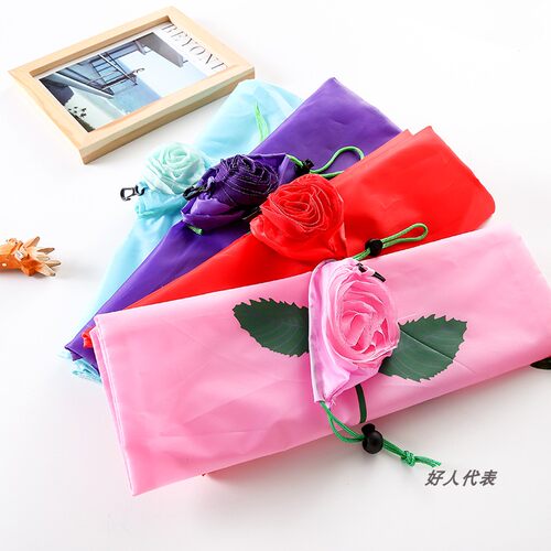 T190玫瑰花便携环保袋折叠玫瑰花购物袋单肩手提收纳袋时尚买菜包 - 图1