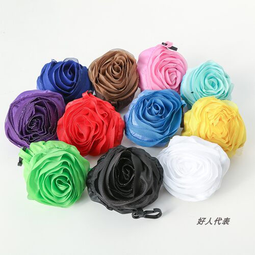 T190玫瑰花便携环保袋折叠玫瑰花购物袋单肩手提收纳袋时尚买菜包 - 图0