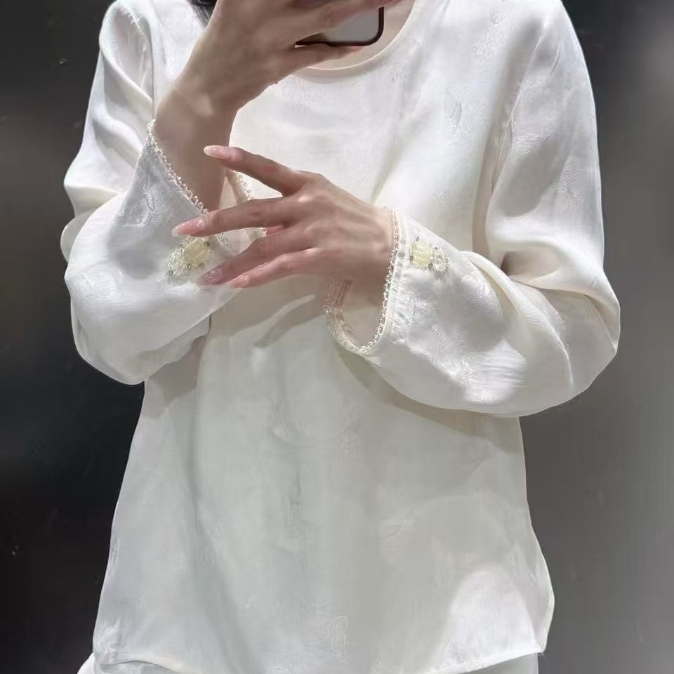 2026新款新中式提花印花国风气质优雅圆领网红时尚休闲长袖上衣女,淘宝优惠券,粉丝福利购,淘宝优惠卷