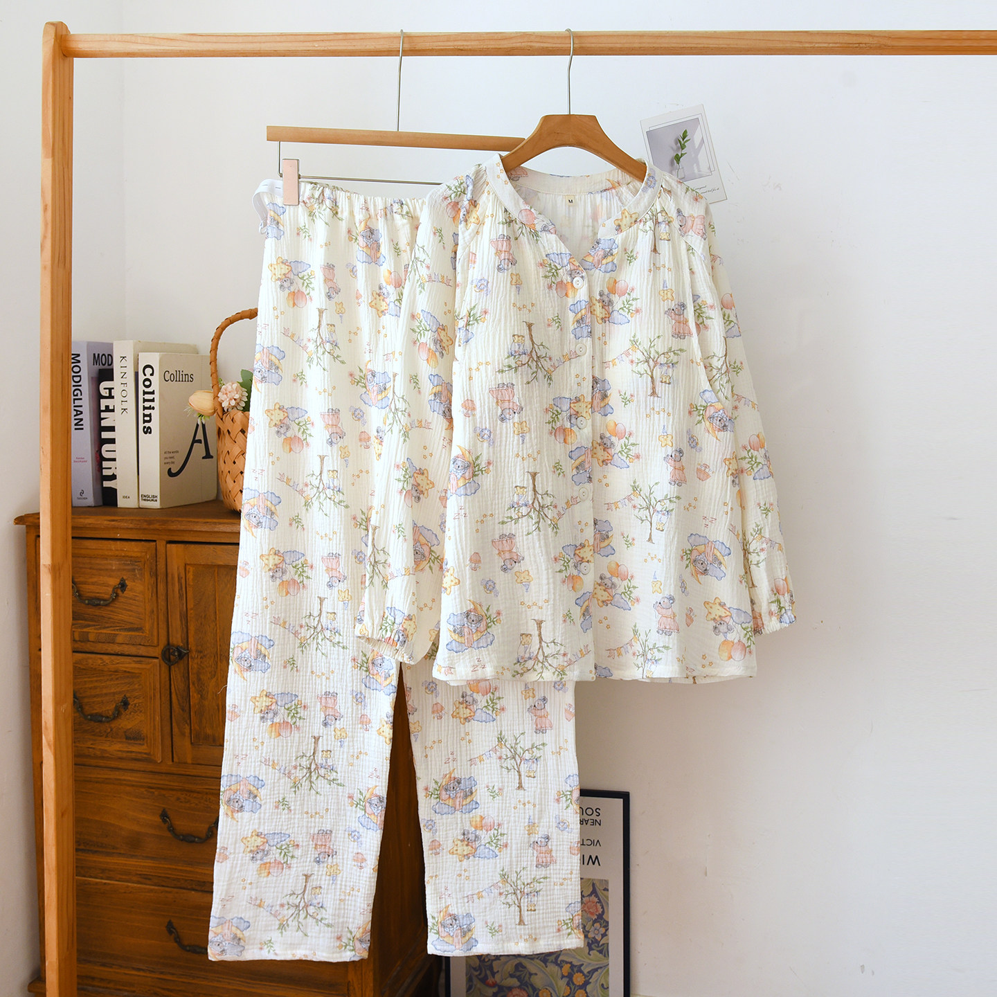 纯棉纱布月子服春秋季薄款孕妇睡衣女棉纱透气大码孕期家居服套装