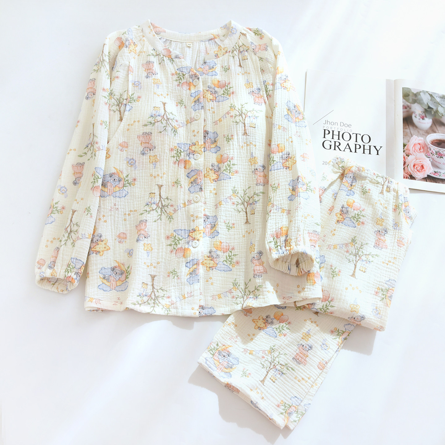 纯棉纱布月子服春秋季薄款孕妇睡衣女棉纱透气大码孕期家居服套装