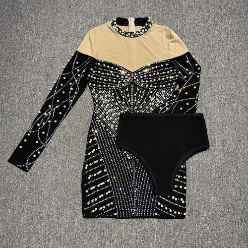 欧美小众轻奢重工性感网纱钉珠烫钻透视修身连衣裙女聚会晚礼服裙 - 图3