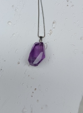 天然紫水晶吊坠刻面随型项链精工雕刻S925银扣头送女友情侣礼物款
