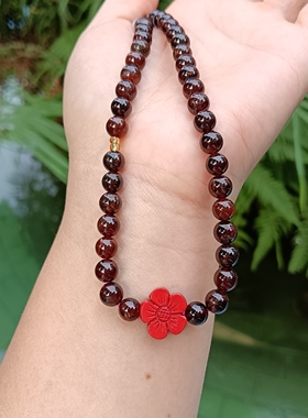 天然石榴石朱砂帝王砂锦鲤胶花海纹石毛衣链项链多圈手串万能链