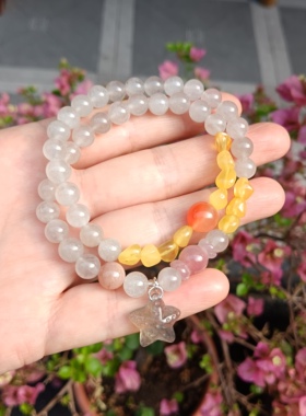 天然白兔毛双圈水晶蜜蜡南红灰月光手链百搭送女友闺蜜生日礼物
