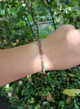 天然碧玺小颗粒手串手链女半宝石七彩虹糖果水晶925银