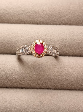 天然坦桑尼亚老烧红宝石戒指女款时尚百搭礼物送女友闺蜜带证书