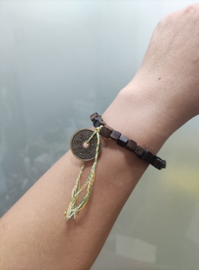 达拉干沉香木方糖放珠花钱吊坠手串古风饰品