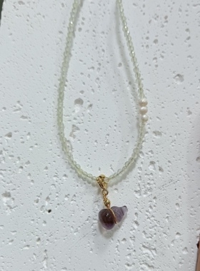 天然橄榄石紫水晶葫芦淡水珍珠项链女款轻奢小众设计感高级锁骨链