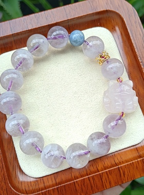 开学季天然水晶紫兔毛粉晶凤九手玻璃体紫色手串女同学生日
