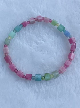 天然碧玺方糖手链女款单圈手串饰品礼物送女友闺蜜生日礼物