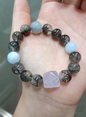 天然水晶10mm绿幽灵海蓝宝薰衣草紫水晶手串上岸手链